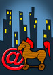 Troijan horse over cityscape