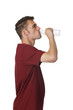 man drinking from water bottle