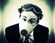 Crazy man in protective mask and neck tie. High contrast colors.