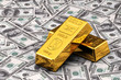 Two gold bullions on hundred Dollar bills Two gold bullions on hundred Dollar bills