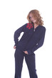 Nice girl demonstrate sports suit.