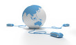 Blue and white Earth Globe oriented to Asia connected Blue and white Earth Globe oriented to Asia connected