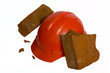 The brick is broken about a helmet
