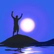 A silhouette of a man with his arms raised up in the air