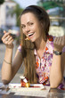 beautiful woman eating pie in cafe beautiful woman eating pie in cafe