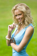 blonde beautiful woman smile with ring