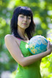 beautiful brunet woman with global