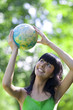 beautiful brunet woman with global