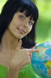 beautiful brunet woman with global