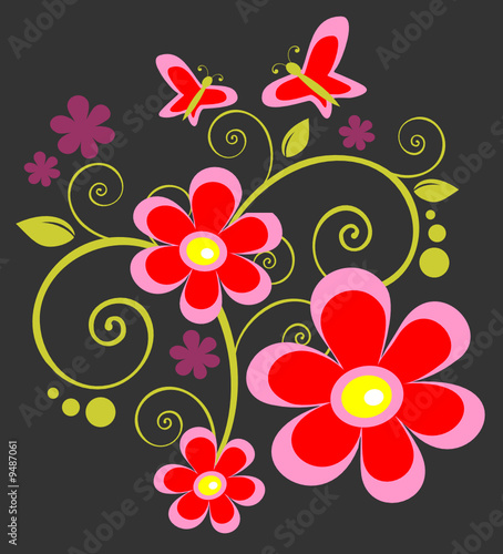 flowers cartoon background. Cartoon pink flowers and