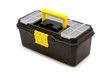 plastic toolbox on white background.