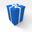 Big blue gift box with a white ribbon on a neutral background Big blue gift box with a white ribbon on a neutral background