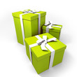 three Big green gift boxes with a white ribbons three Big green gift boxes with a white ribbons