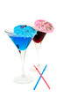 Two art designed cocktails isolated over white background