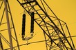 Electricity pillar with insulator and thick cable, high voltage