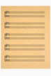 Key of A  blank music sheet on parchment paper. Isolated.