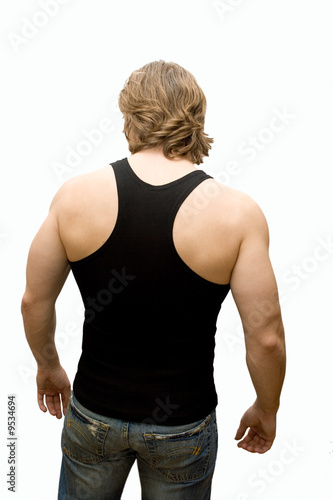 Photo: sportman's back isolated on white sportman's back isolated on white