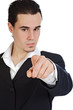 attractive young person businessman indicating with the finger