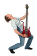 Young man with guitar dancing vergent head Young man with guitar dancing vergent head