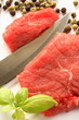 Meat, knife, pepper and basil
