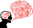 Abstract speaker silhouette with red circles on white background