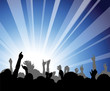 People at the concert - heads and hands on blue background People at the concert - heads and hands on blue background
