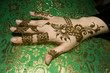 Beautiful wet henna design on a Muslim woman's hand .