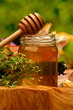 Jar of fresh honey with drizzle