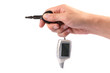 Hand and car key isolated on white background