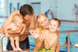A family in the swimming pool