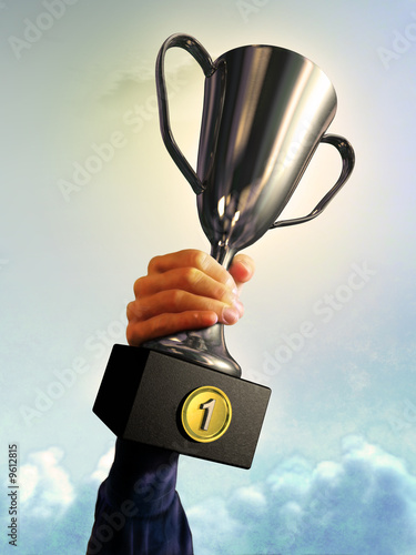 Illustration: Male hand holding a trophy. Digital illustration. Male hand holding a trophy. Digital illustration.