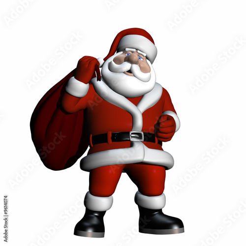 Santa carrying a bag of gifts over his shoulder.