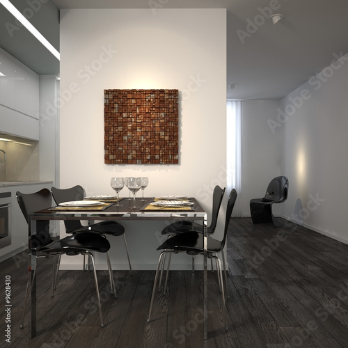 Illustration: Dining corner in modern minimalist appartment Dining corner in modern minimalist appartment