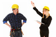 businesswoman and construction worker