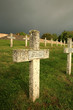 Rows of tombstones in a military graveyard