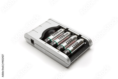 rechargeable AA size batteries in a charger rechargeable AA size batteries in a charger