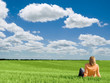 Woman admiring the landscape in the beautiful day.