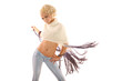 Pretty blonde woman in jeans dancing