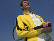 player in tennis on blue background sky iin sunny day