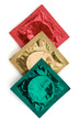 Condom Wrappers in Traffic Light Colours on White Background