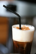 cold cappuccino espresso coffe with cream and cinnamon