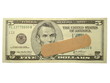 Five dollar bill with bandage isolated.