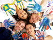 happy friends having fun with paint isolated