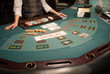 close-up view of a poker playing table in casino close-up view of a poker playing table in casino