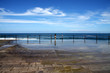 woman standing at balustrade looking at ocean shore woman standing at balustrade looking at ocean shore