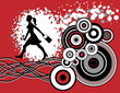 Woman shopping walking, red, black, white, gray. Woman shopping walking, red, black, white, gray.