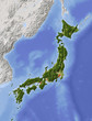 Japan. Shaded relief map, colored for vegetation