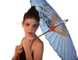Beautiful Young Woman with Color Blue Umbrella