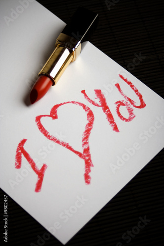 Photo: I Love You words written with red lipstick I Love You words written with red lipstick