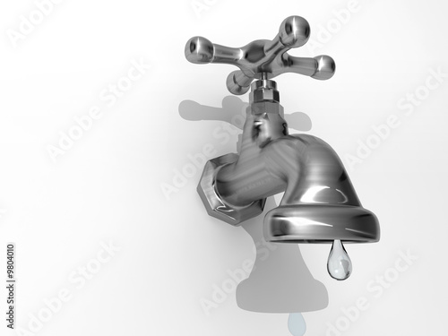 Conceptual faucet dripping water - rendered in 3d